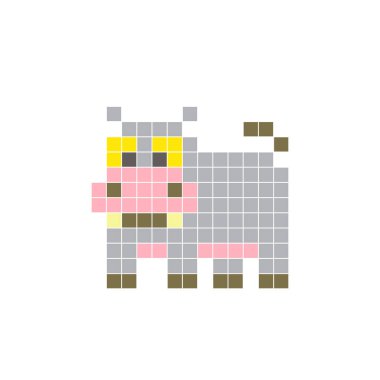 Temiz bir ikon düzeninde geometrik kare renk bloklarından yapılmış düz bir piksel tasarımı. Yaratıcı modern elementler, izole eşyalar ya da parlak zanaat projeleri için uygundur. Pixel sanat hipopotam