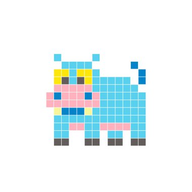 Temiz bir ikon düzeninde geometrik kare renk bloklarından yapılmış düz bir piksel tasarımı. Yaratıcı modern elementler, izole eşyalar ya da parlak zanaat projeleri için uygundur. Pixel sanat hipopotam