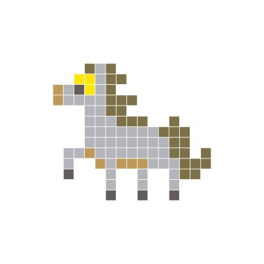 Temiz bir ikon düzeninde geometrik kare renk bloklarından yapılmış düz bir piksel tasarımı. Yaratıcı modern elementler, izole eşyalar ya da parlak zanaat projeleri için uygundur. Piksel Sanat Atı