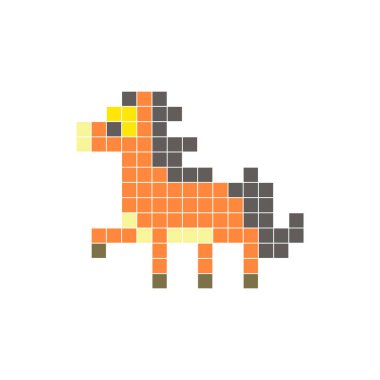 Temiz bir ikon düzeninde geometrik kare renk bloklarından yapılmış düz bir piksel tasarımı. Yaratıcı modern elementler, izole eşyalar ya da parlak zanaat projeleri için uygundur. Piksel Sanat Atı