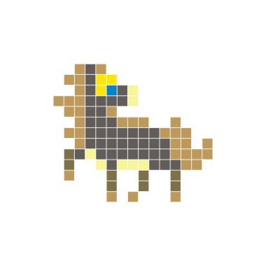 Temiz bir ikon düzeninde geometrik kare renk bloklarından yapılmış düz bir piksel tasarımı. Yaratıcı modern elementler, izole eşyalar ya da parlak zanaat projeleri için uygundur. Piksel Sanat Atı