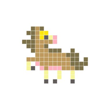 Temiz bir ikon düzeninde geometrik kare renk bloklarından yapılmış düz bir piksel tasarımı. Yaratıcı modern elementler, izole eşyalar ya da parlak zanaat projeleri için uygundur. Piksel Sanat Atı