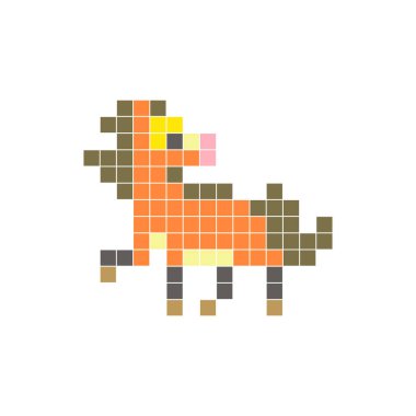 Temiz bir ikon düzeninde geometrik kare renk bloklarından yapılmış düz bir piksel tasarımı. Yaratıcı modern elementler, izole eşyalar ya da parlak zanaat projeleri için uygundur. Piksel Sanat Atı