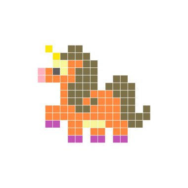 Temiz bir ikon düzeninde geometrik kare renk bloklarından yapılmış düz bir piksel tasarımı. Yaratıcı modern elementler, izole eşyalar ya da parlak zanaat projeleri için uygundur. Pixel sanat fantezi midillisi