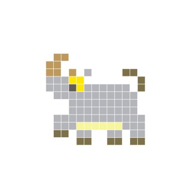 Temiz bir ikon düzeninde geometrik kare renk bloklarından yapılmış düz bir piksel tasarımı. Yaratıcı modern elementler, izole eşyalar ya da parlak zanaat projeleri için uygundur. Pikselli gergedan