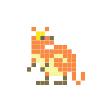 Temiz bir ikon düzeninde geometrik kare renk bloklarından yapılmış düz bir piksel tasarımı. Yaratıcı modern elementler, izole eşyalar ya da parlak zanaat projeleri için uygundur. Piksel sanat kangurusu