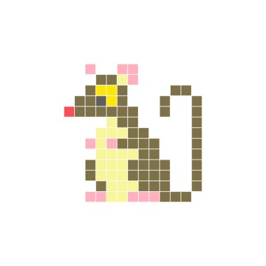 Temiz bir ikon düzeninde geometrik kare renk bloklarından yapılmış düz bir piksel tasarımı. Yaratıcı modern elementler, izole eşyalar ya da parlak zanaat projeleri için uygundur. Piksel sanat faresi