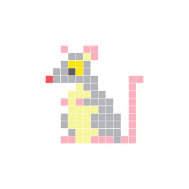 Temiz bir ikon düzeninde geometrik kare renk bloklarından yapılmış düz bir piksel tasarımı. Yaratıcı modern elementler, izole eşyalar ya da parlak zanaat projeleri için uygundur. Piksel sanat faresi