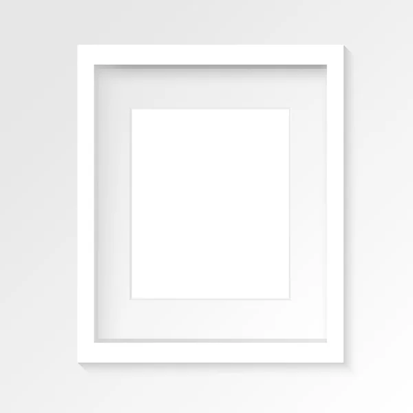Marco de fotos vertical blanco en la pared gris con sombras realistas . — Archivo Imágenes Vectoriales