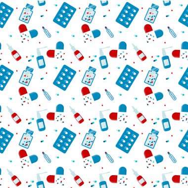 Set düz tıbbi hapların dikişsiz desen