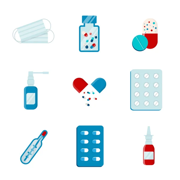 Fixer des pilules médicales plates — Image vectorielle