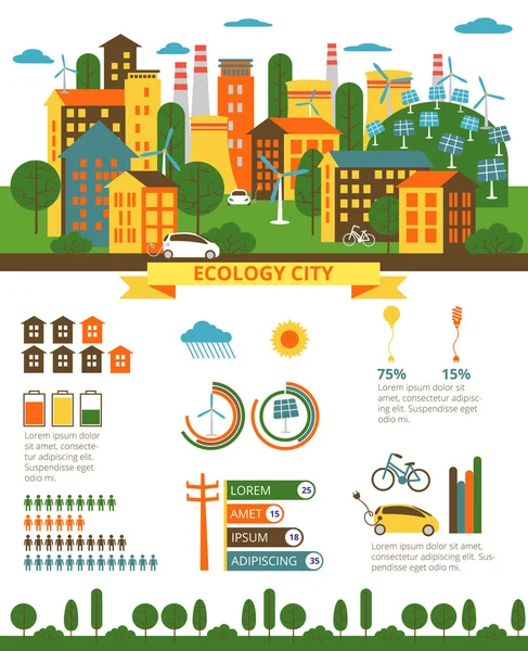 Ecologie infographic elementen. Groene stad. Kan worden gebruikt voor de indeling van de werkstroom, banner, diagram, webdesign, tijdlijn, info grafiek, statistiek brochure sjabloon. vectorillustratie — Stockvector