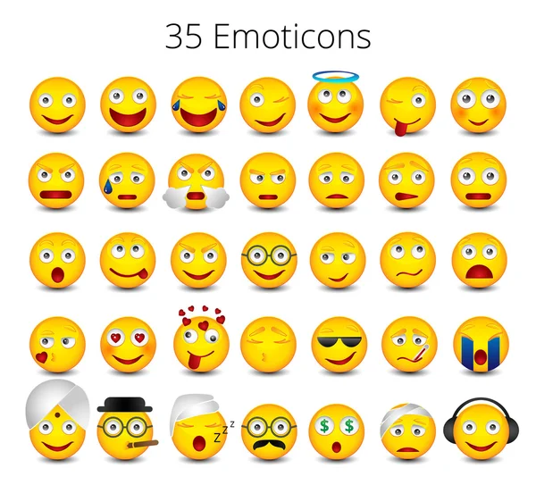 Grandes emotikons configurados. Emoji definido no fundo branco — Vetor de Stock