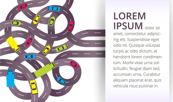 ツイスト道路、車、白い背景の上のトラックのベクトル図 — ストックベクタ