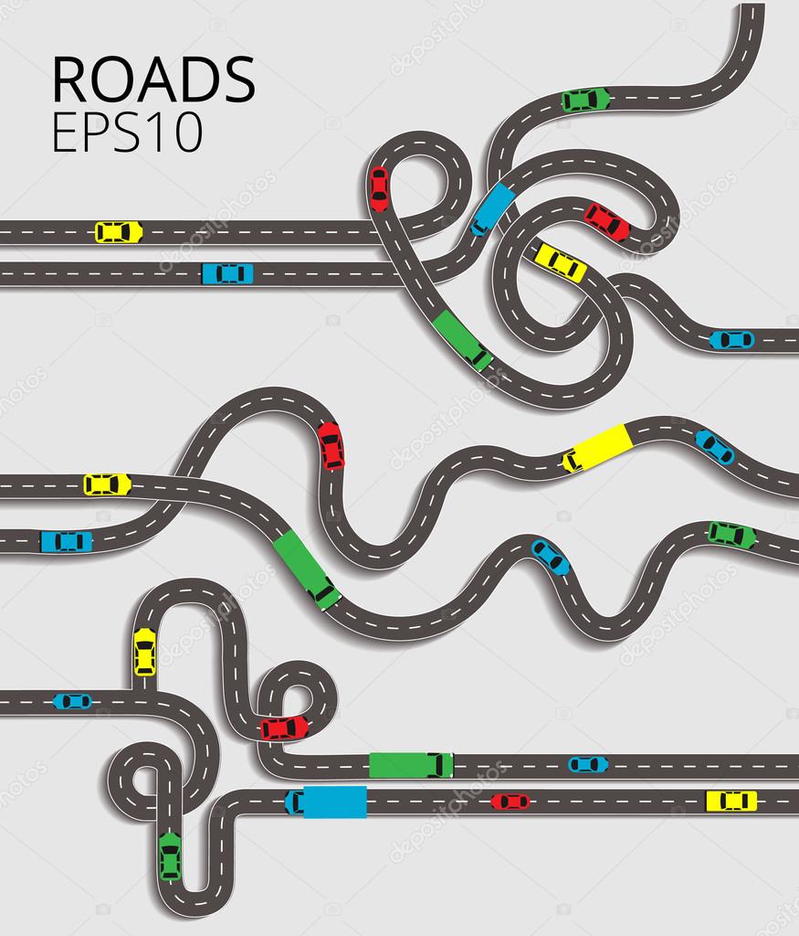 Road junction set on the white background. Spaghetti junction road