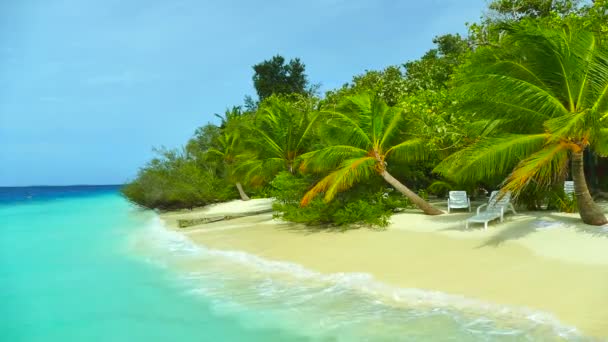 Liegestühle mit Meer und Strand — Stockvideo