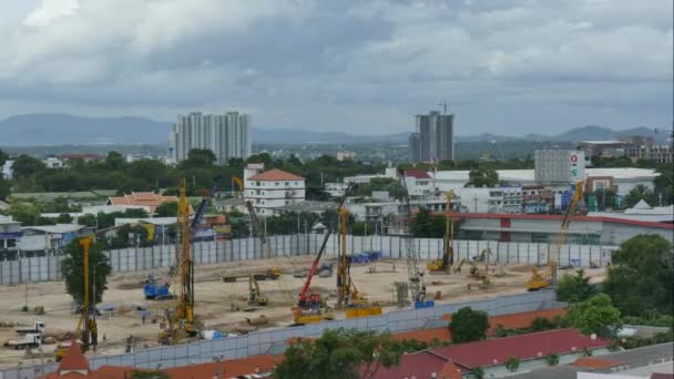 Cranes working on construction site — Stock Video