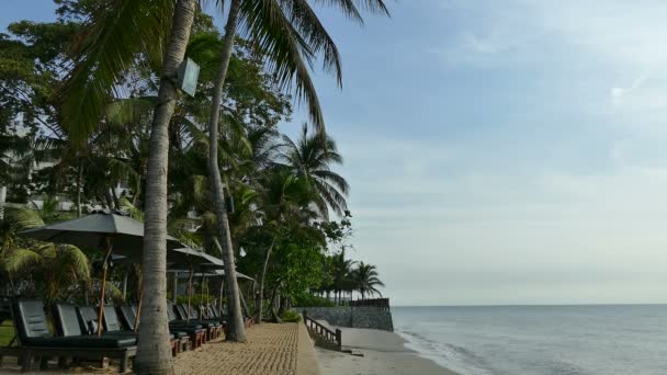 Sedie a sdraio con mare e spiaggia — Video Stock