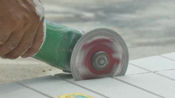 Worker cuts a wooden board for pieces — Stock Video