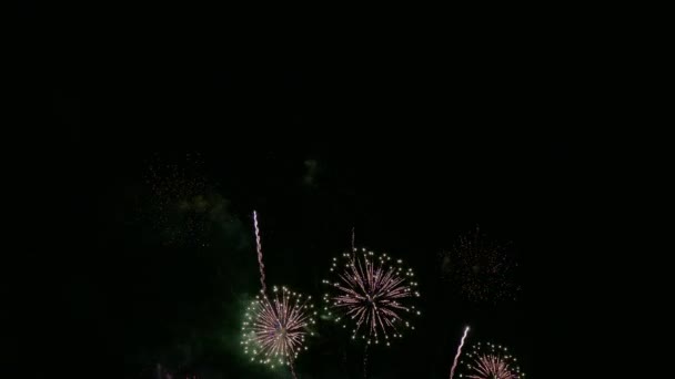 Vídeo Fogos Artifício Dourados Brilhando Céu Noturno Drak — Vídeo de Stock