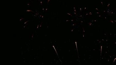 Karanlık gece gökyüzünde parlayan renkli havai fişeklerin 4K videosu