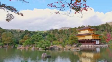 Kyoto, Japonya 'daki Kinkakuji Tapınağı Altın Çadırı ile Renkli Sonbahar.