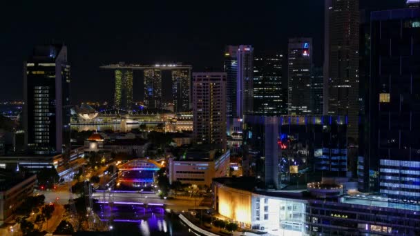 Νυχτερινή Άποψη Της Σιγκαπούρης Σύγχρονη Πόλη — Αρχείο Βίντεο