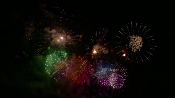 Wideo Kolorowe Fajerwerki Świecące Ciemnym Nocnym Niebie — Wideo stockowe