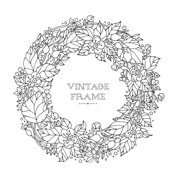 Black and white wreath of flowers — Stock Vector