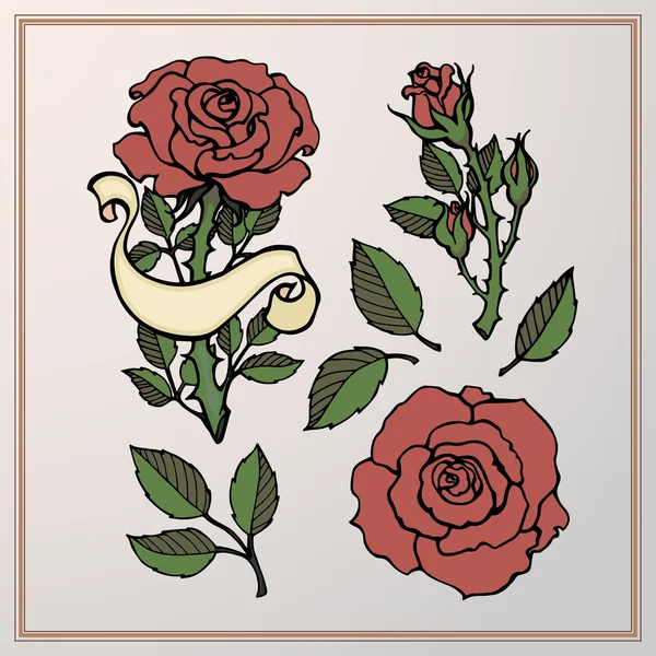 Tatuaż zestaw róż — Wektor stockowy