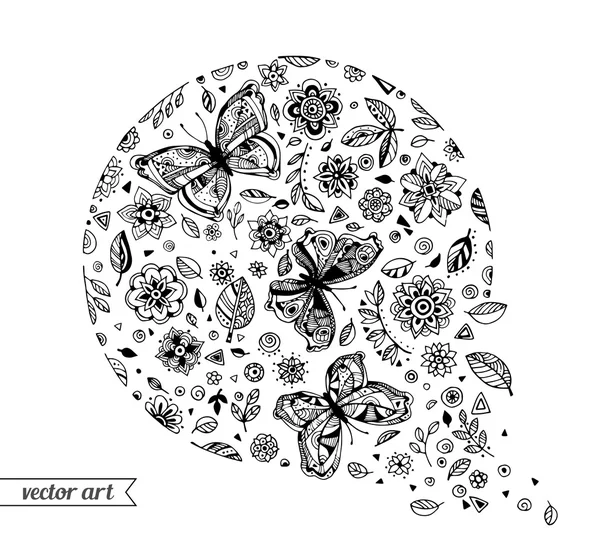 Метелики, квіти і листя — стоковий вектор