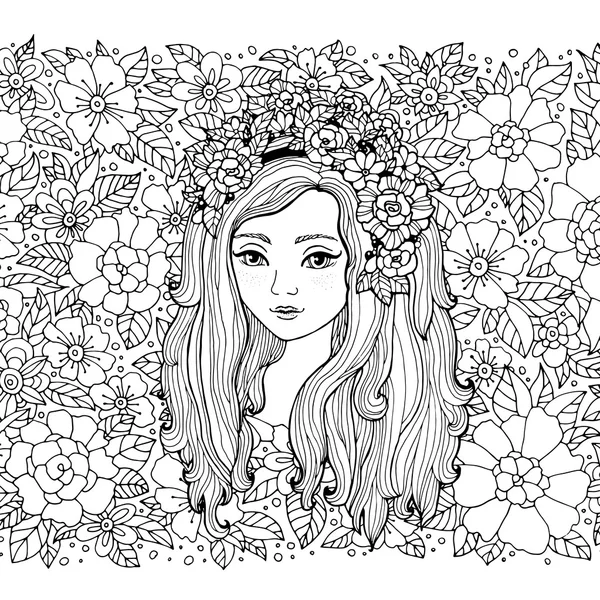 Młoda dziewczyna z kwiatami — Wektor stockowy
