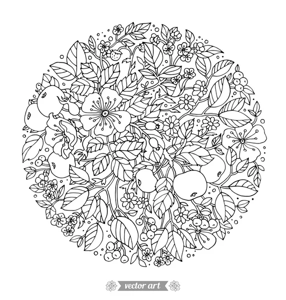 Узор с цветами, ягодами и листьями — стоковый вектор
