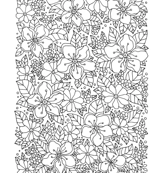 Teste padrão floral monocromática de contorno — Vetor de Stock