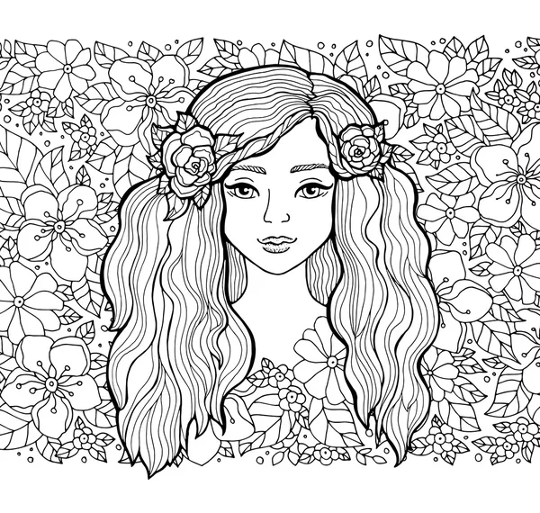 Giovane ragazza con corona di fiori — Vettoriale Stock
