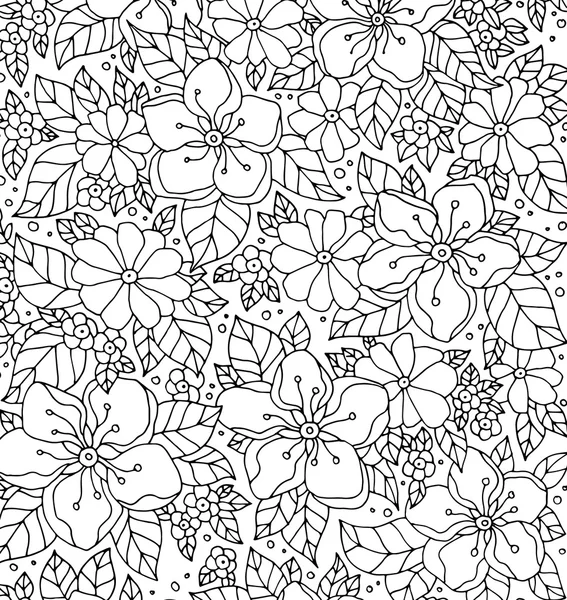 Patrón floral monocromática de contorno — Vector de stock