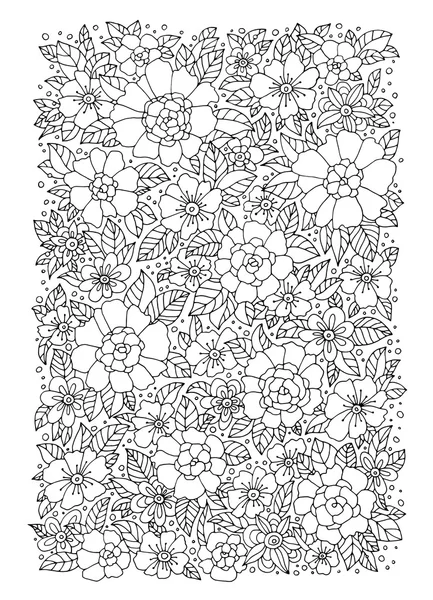 Patrón floral monocromática de contorno — Vector de stock