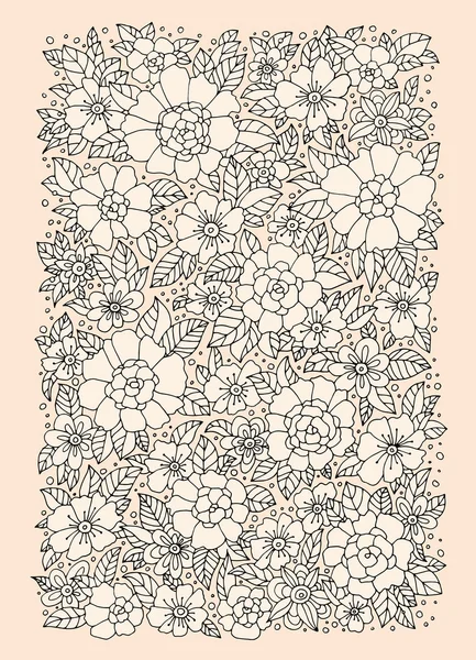 Patrón floral monocromática de contorno — Vector de stock