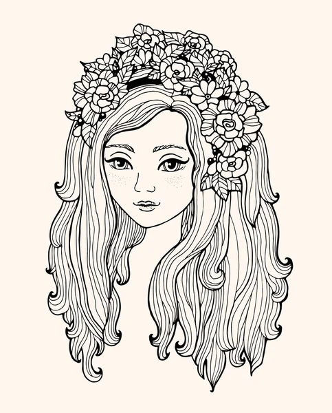 Giovane ragazza con corona di fiori — Vettoriale Stock