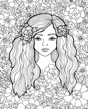 Çelenk çiçek ile şirin kız