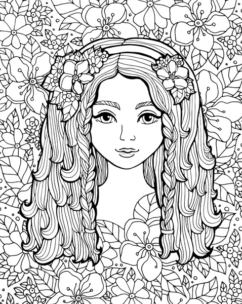 Aranyos lány a virágok koszorút — Stock Fotó