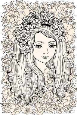 çiçek çelenk ile genç kız 