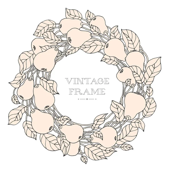 Beautiful wreath with pears and leaves — Stock Vector