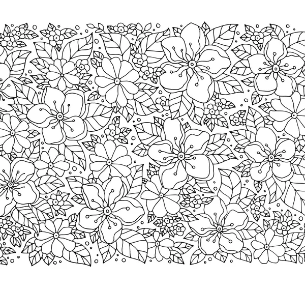 Teste padrão floral monocromática de contorno — Vetor de Stock