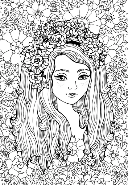 Menina com coroa de flores — Vetor de Stock