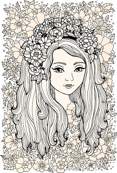 Menina com coroa de flores — Vetor de Stock