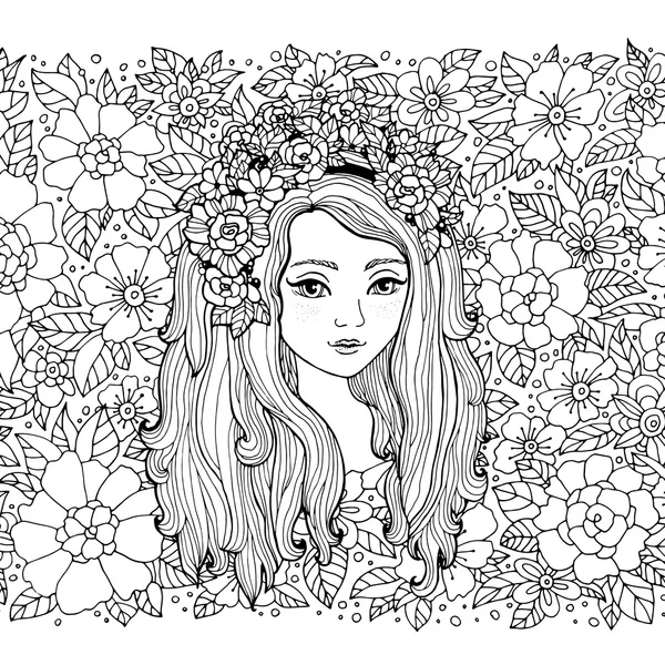 Menina com coroa de flores — Vetor de Stock