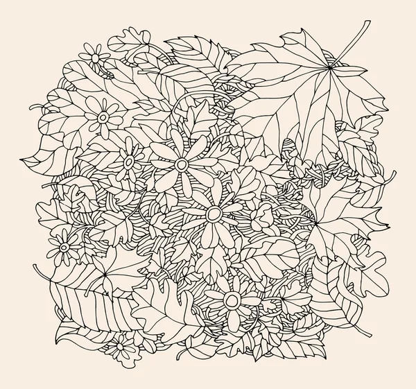 Motif floral monochrome de contour — Image vectorielle