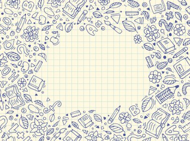 Çizgili kağıt üzerinde okul aksesuarları