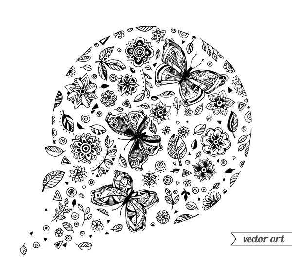 Zaoblený přírodní vzor s motýly — Stockový vektor